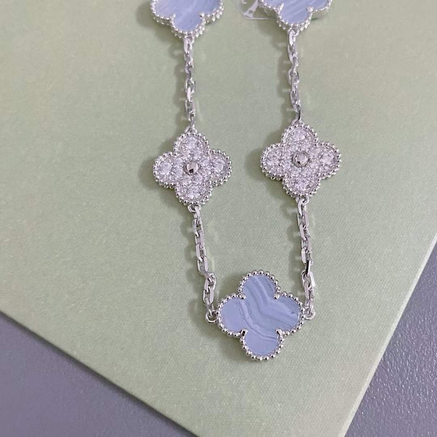 [LORA]CLOVER  5 MOTIF DIAMOND PURPLE CHALCEDONY BRACELET SILVER