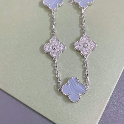 [LORA]CLOVER  5 MOTIF DIAMOND PURPLE CHALCEDONY BRACELET SILVER