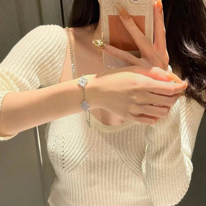 [Lora] CLOVER 5 MOTIF PURPLE CHALCEDONY BRACELET COLLECTION