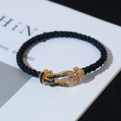 [LORA]FORCE LARGE HORSESHOE BLACK WHITE DIAMOND BRACELET SILVER