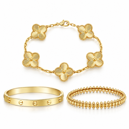 [Lora] CLASH & Clover Laser 5-Motif & LOVE Brushed Bracelet Stack Set