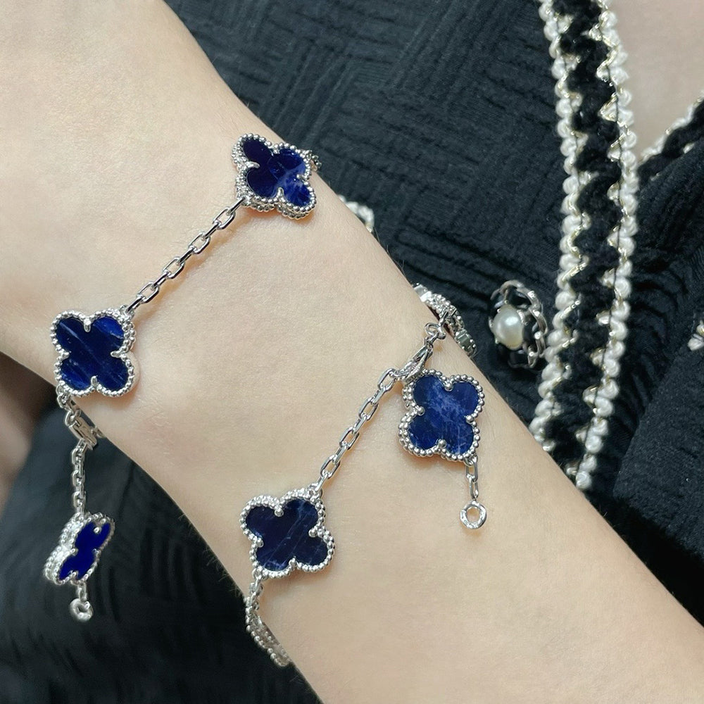 [LORA]CLOVER 5 MOTIF PIETERSITE SILVER BRACELET