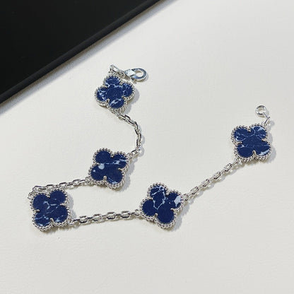 [LORA]CLOVER 5 MOTIF PIETERSITE SILVER BRACELET