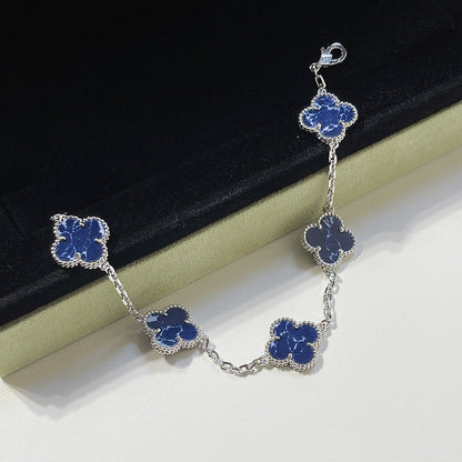 [LORA]CLOVER 5 MOTIF PIETERSITE SILVER BRACELET