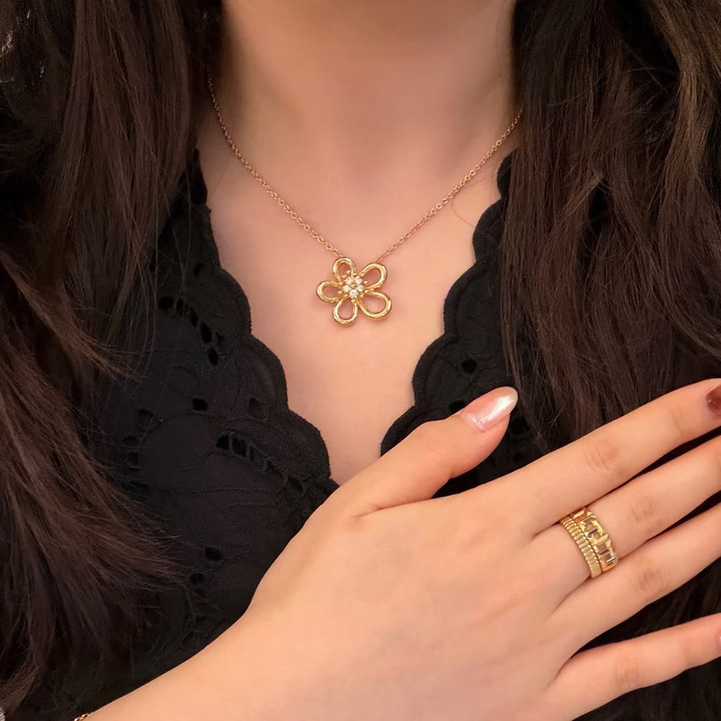 [LORA]FLOWERLACE NECKLACE 5 DIAMONDS