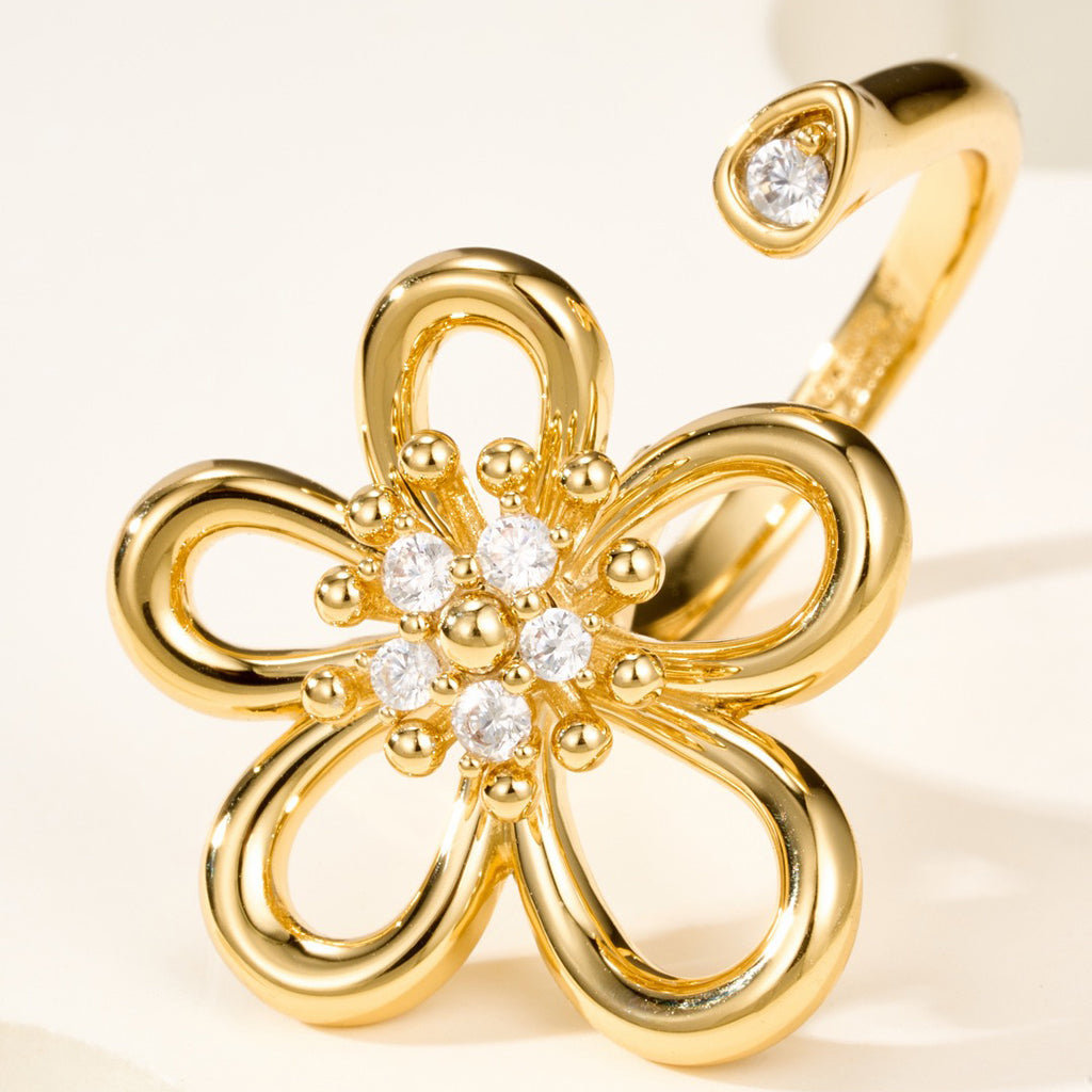 [LORA]  FLOWERLACE OPEN RING 5 DIAMONDS