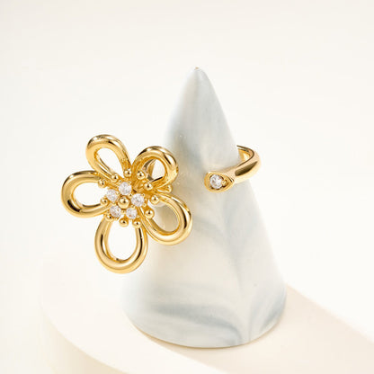 [LORA]  FLOWERLACE OPEN RING 5 DIAMONDS