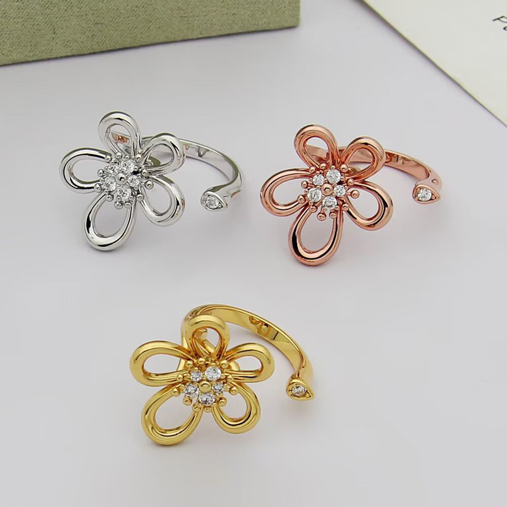 [LORA]  FLOWERLACE OPEN RING 5 DIAMONDS