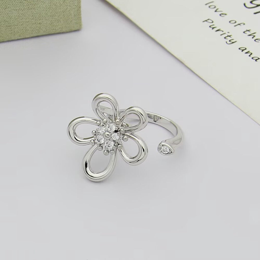 [LORA]  FLOWERLACE OPEN RING 5 DIAMONDS