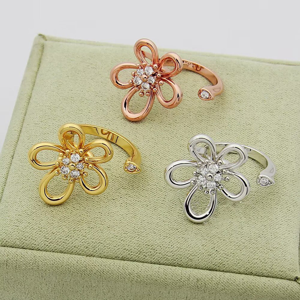 [LORA]  FLOWERLACE OPEN RING 5 DIAMONDS