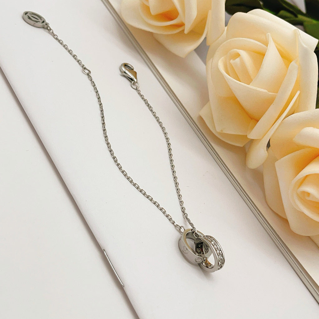 [LORA] LOVE DOUBLE RING HALF DIAMOND BRACELET