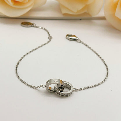 [LORA] LOVE DOUBLE RING HALF DIAMOND BRACELET