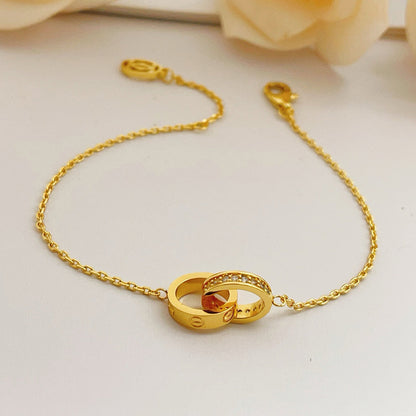 [LORA] LOVE DOUBLE RING HALF DIAMOND BRACELET