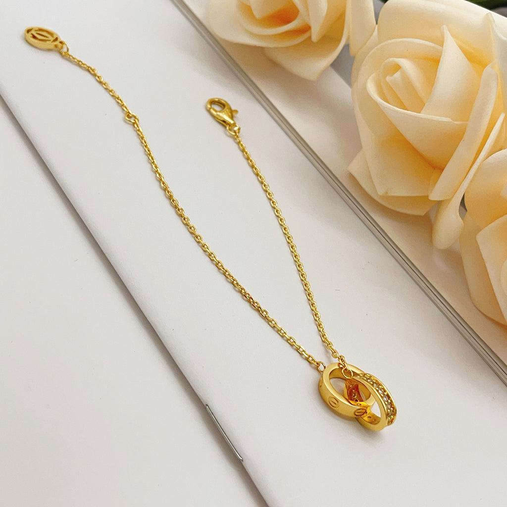 [LORA] LOVE DOUBLE RING HALF DIAMOND BRACELET