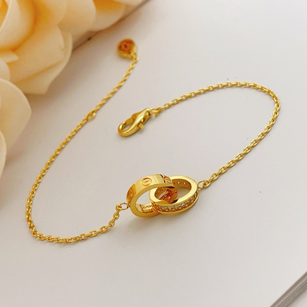 [LORA] LOVE DOUBLE RING HALF DIAMOND BRACELET