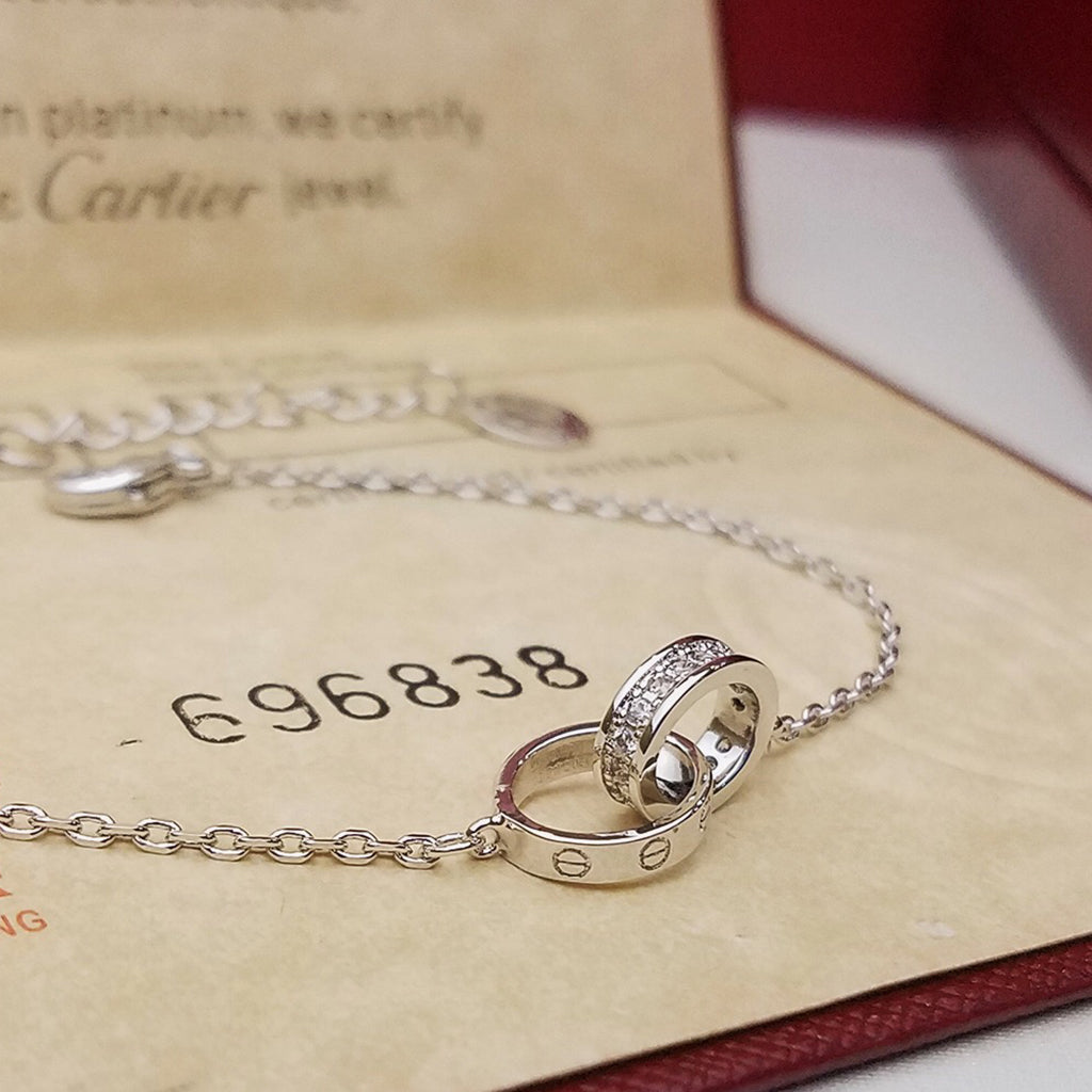[LORA] LOVE DOUBLE RING HALF DIAMOND BRACELET