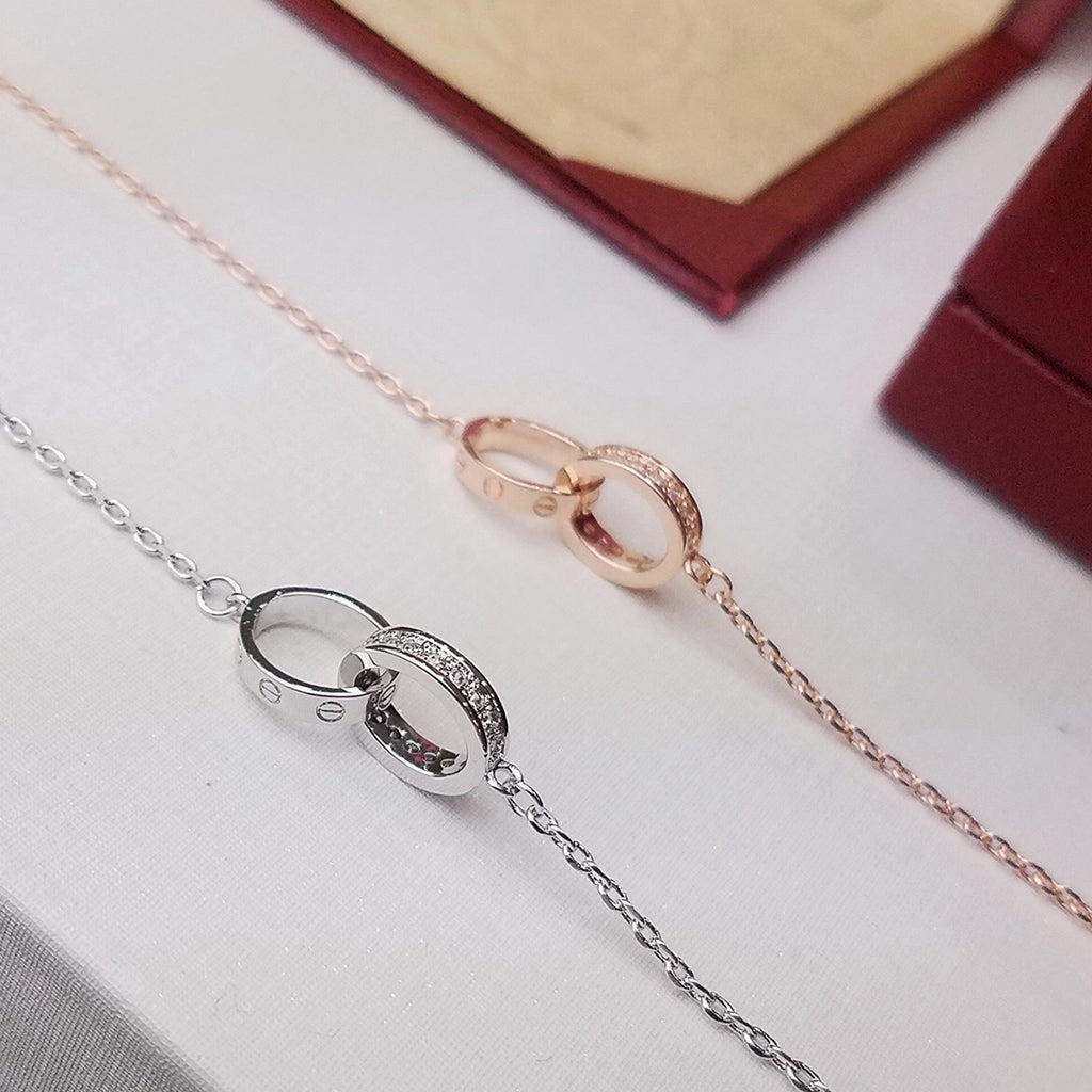 [LORA] LOVE DOUBLE RING HALF DIAMOND BRACELET