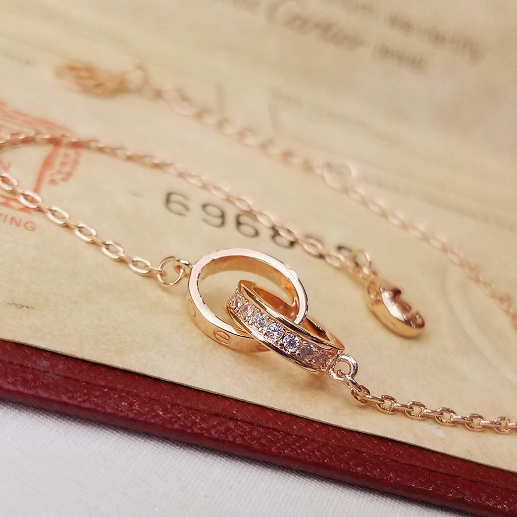 [LORA] LOVE DOUBLE RING HALF DIAMOND BRACELET