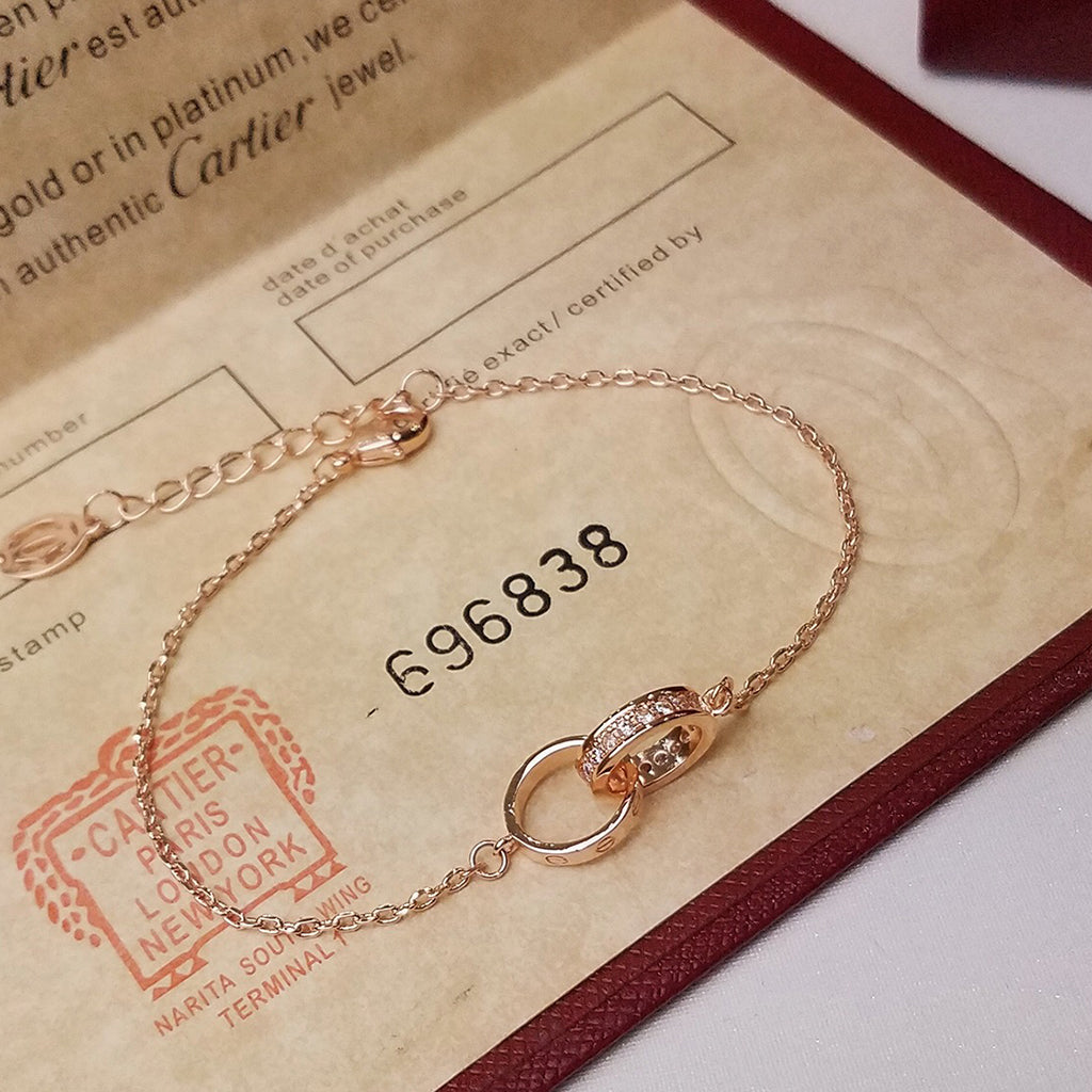 [LORA] LOVE DOUBLE RING HALF DIAMOND BRACELET