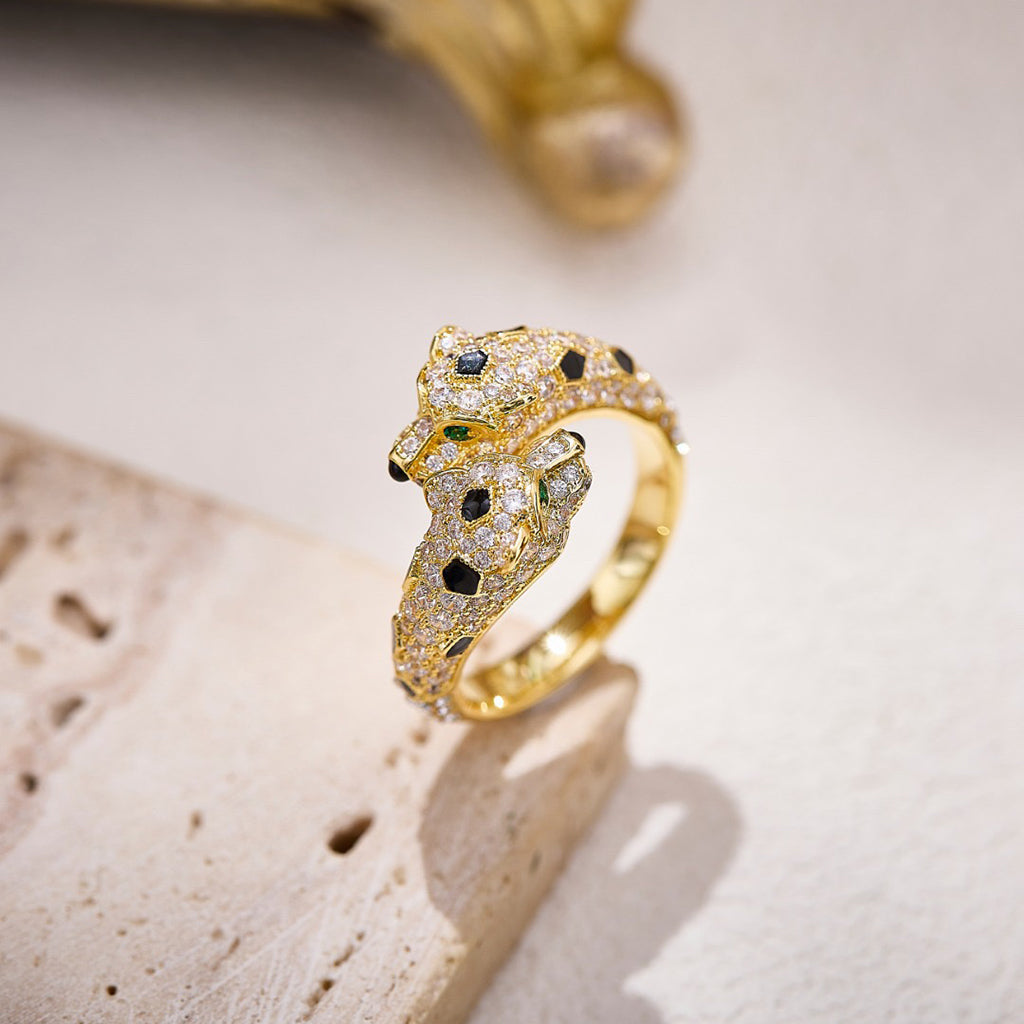[LORA] PANTHERE DOUBLE HEADED FULL DIAMOND  RING