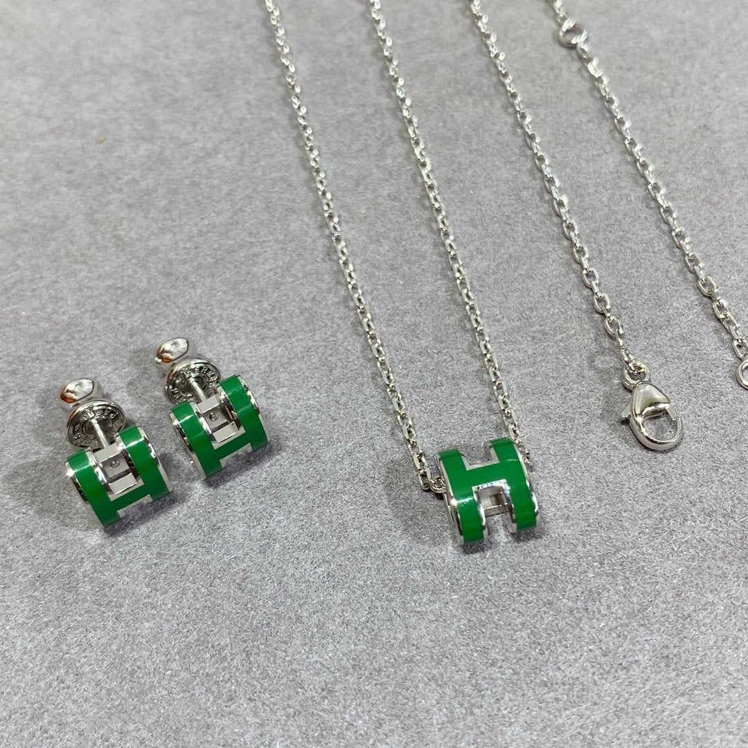 [LORA]POP H GREEN NECKLACE SILVER AND GOLD