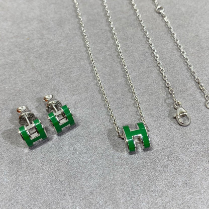 [LORA]POP H GREEN NECKLACE SILVER AND GOLD
