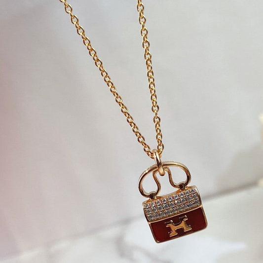 [LORA]CONSTANCE RED PEDANT PINK GOLD NECKLACE