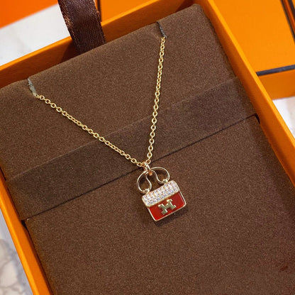 [LORA]CONSTANCE RED PEDANT PINK GOLD NECKLACE