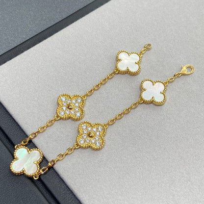 [LORA]CLOVER BRACELET 5 MOTIF WHITE MOP DIAMOND