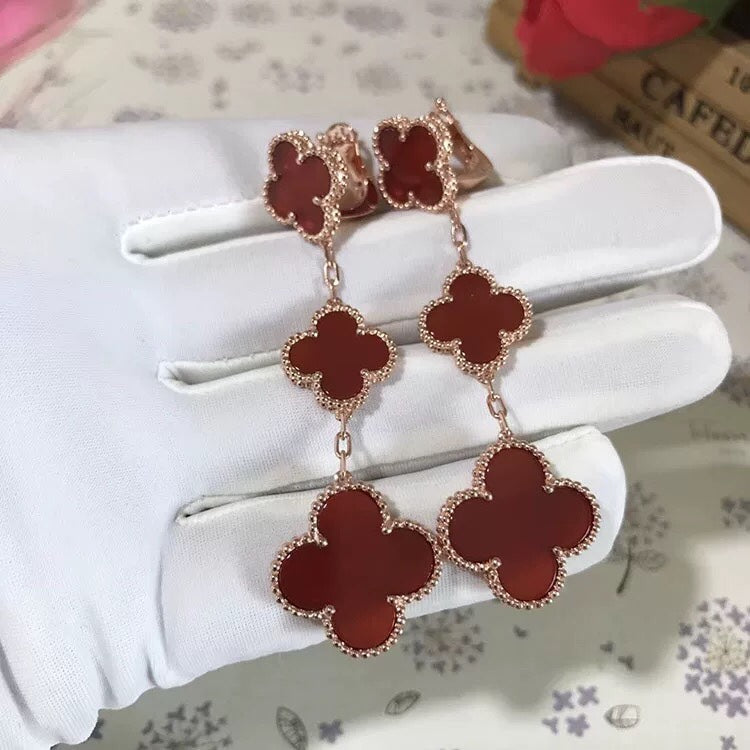 [Lora]CLOVER 3 MOTIF CARNELIAN DROP EARRINGS