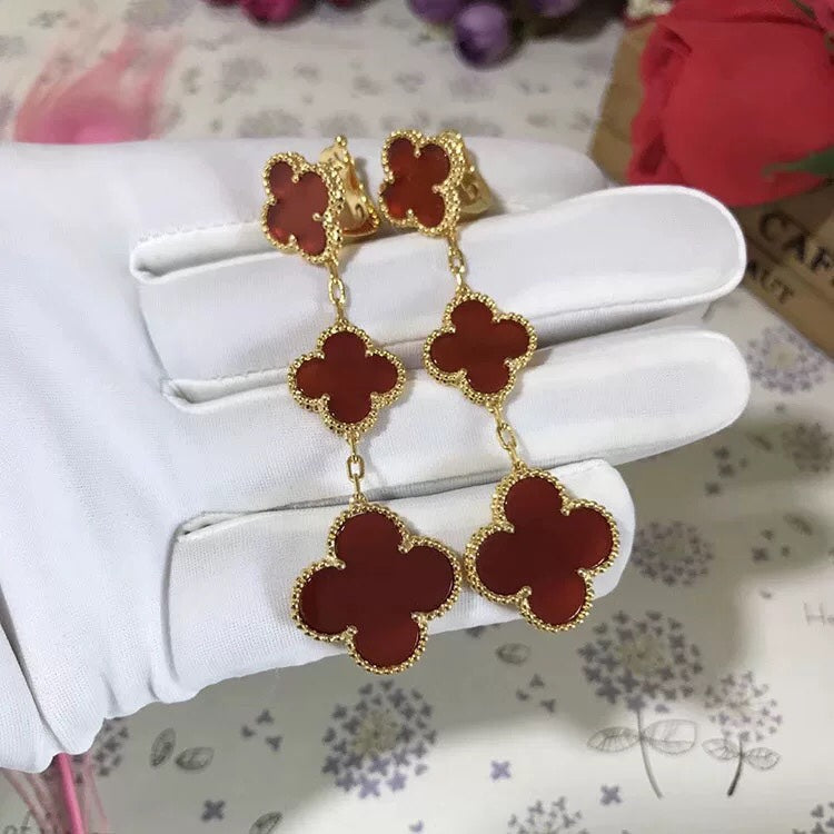 [LORA]CLOVER 3 MOTIF CARNELIAN DROP EARRINGS