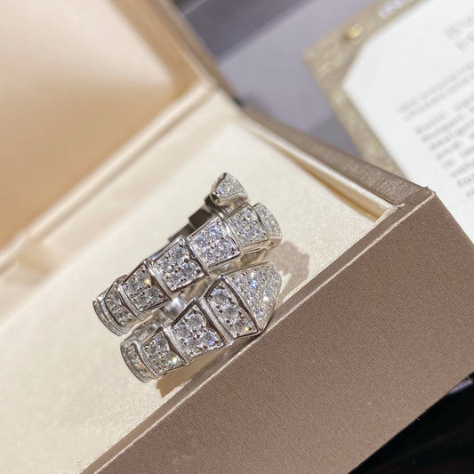 [LORA]SERPENTI DOUBLE RING SILVER DIAMOND PAVED