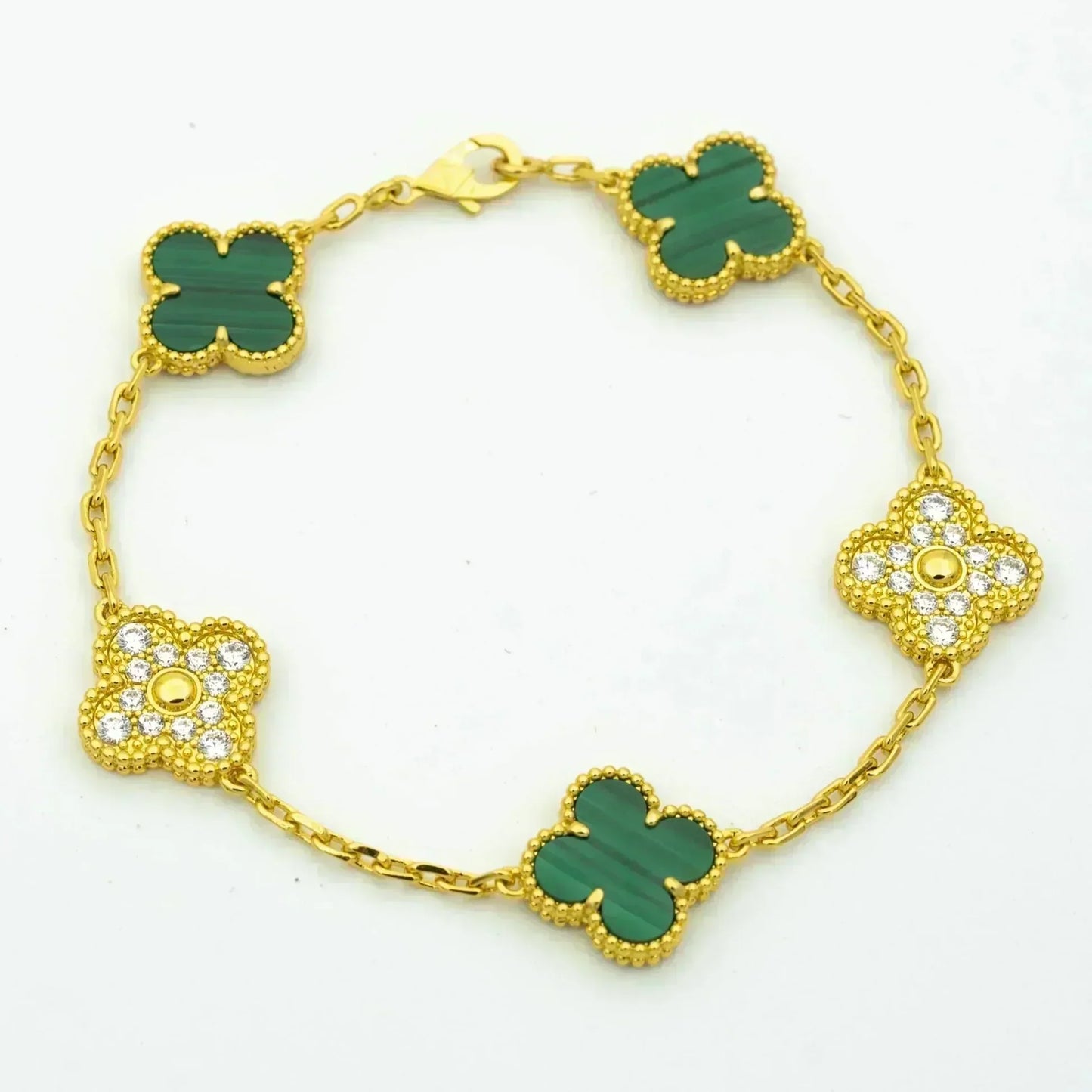 [Lora] CLOVER 5 MOTIF MALACHITE BRACELET COLLECTION