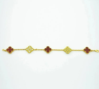 [Lora] CLOVER 5 MOTIF RED CORNELIAN BRACELET COLLECTION