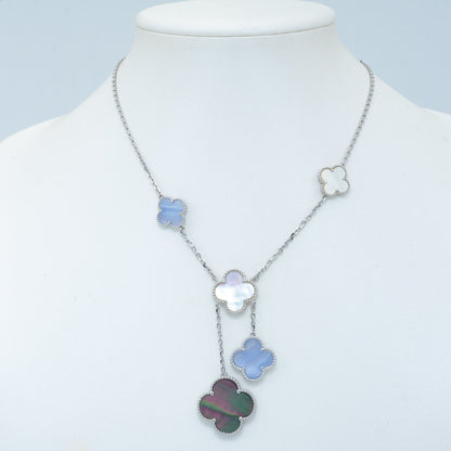 [LORA]CLOVER MOP CHALCEDONY NECKLACE SILVER 6 MOTIF