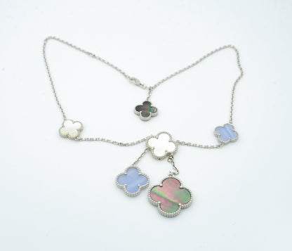 [Lora]CLOVER MOP CHALCEDONY NECKLACE SILVER 6 MOTIF