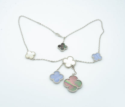 [LORA]CLOVER MOP CHALCEDONY NECKLACE SILVER 6 MOTIF