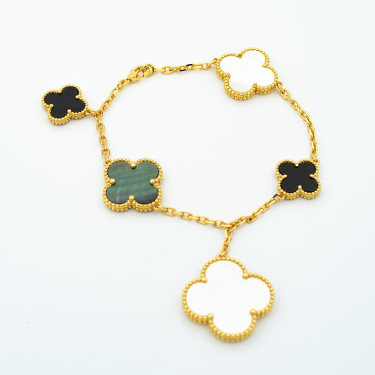 [LORA]CLOVER BRACELET 5 MOTIFS ONYX MOP