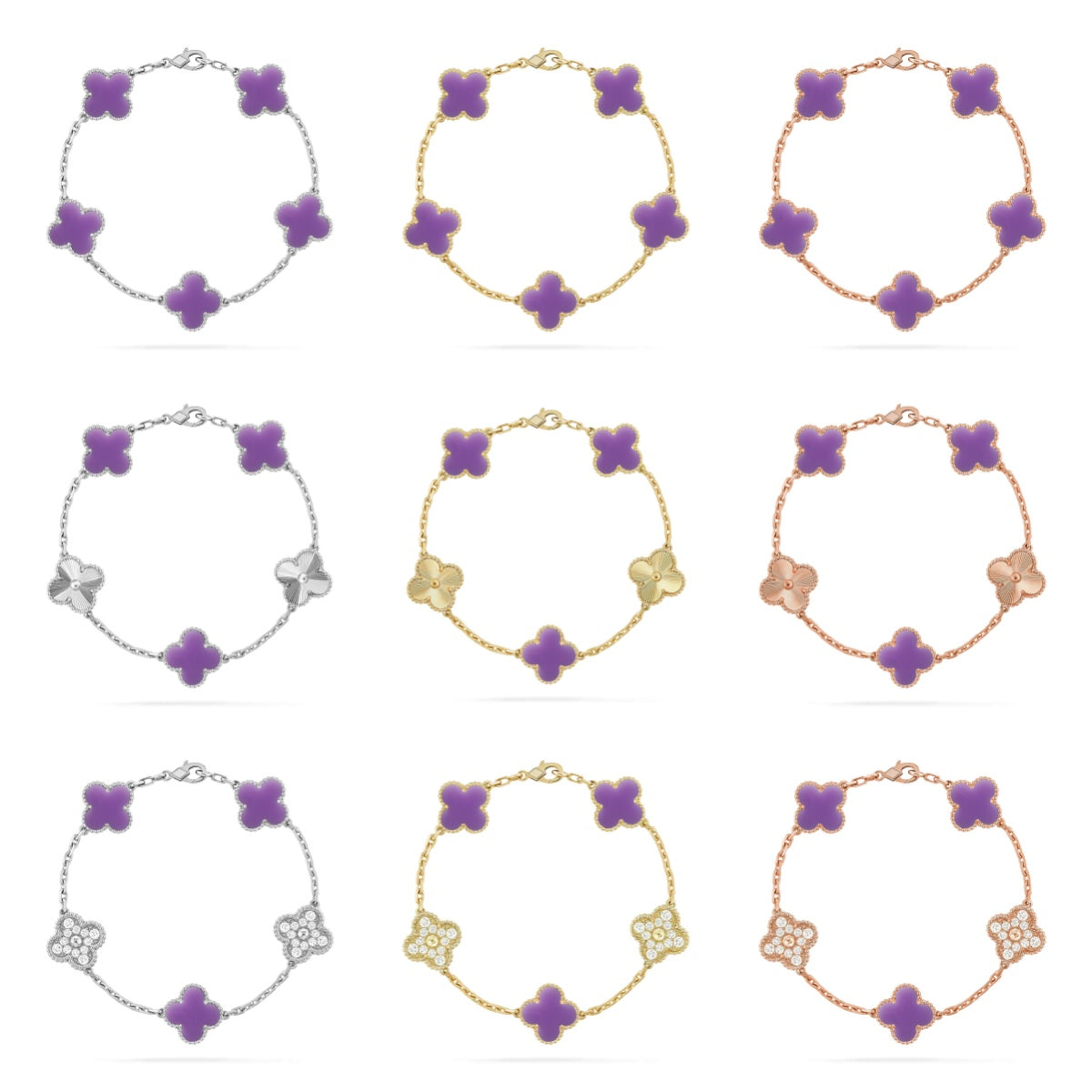 [Lora]CLOVER 5 MOTIF LIGHT PURPLE BRACELET COLLECTION