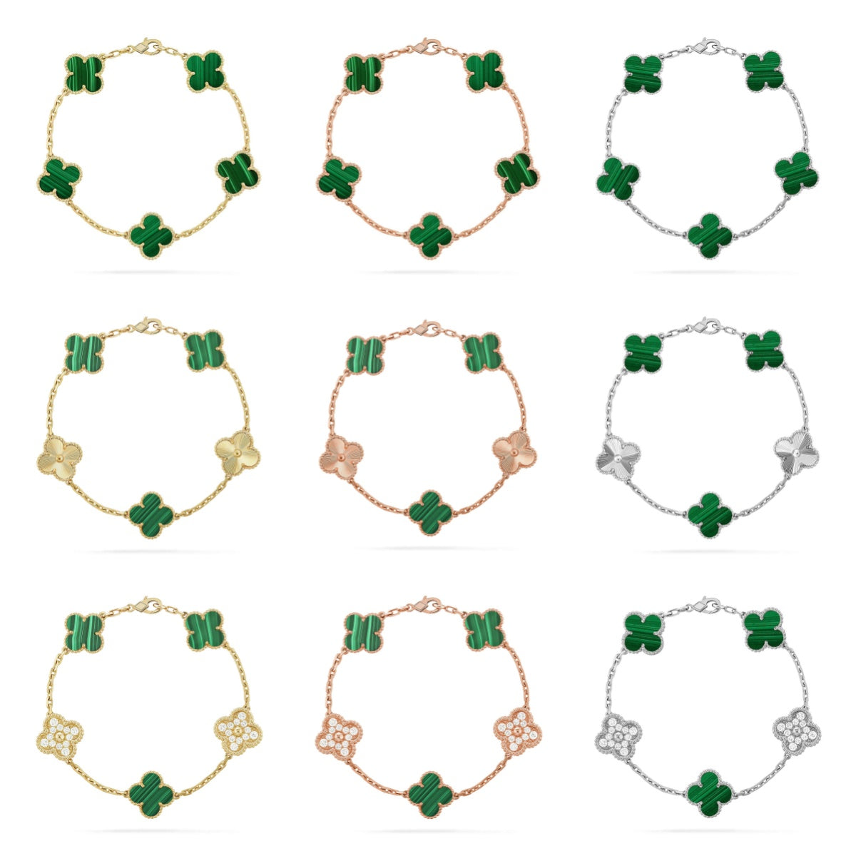[Lora] CLOVER 5 MOTIF MALACHITE BRACELET COLLECTION