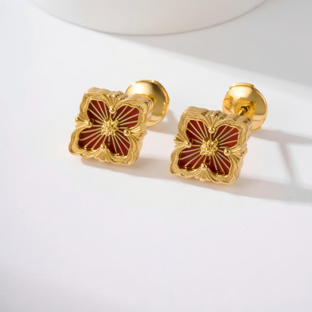 [Lora JEWELRY]OPERA TULLE GOLD BUTTON EARRINGS ENAMELED ELEMENT