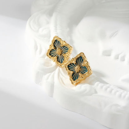 [Lora JEWELRY]OPERA TULLE GOLD BUTTON EARRINGS ENAMELED ELEMENT