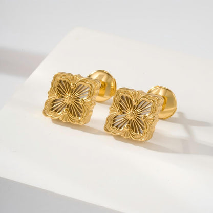 [Lora JEWELRY]OPERA TULLE GOLD BUTTON EARRINGS ENAMELED ELEMENT