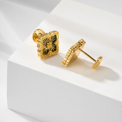 [Lora JEWELRY]OPERA TULLE GOLD BUTTON EARRINGS ENAMELED ELEMENT
