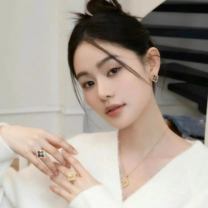 [Lora JEWELRY]OPERA TULLE GOLD BUTTON EARRINGS ENAMELED ELEMENT