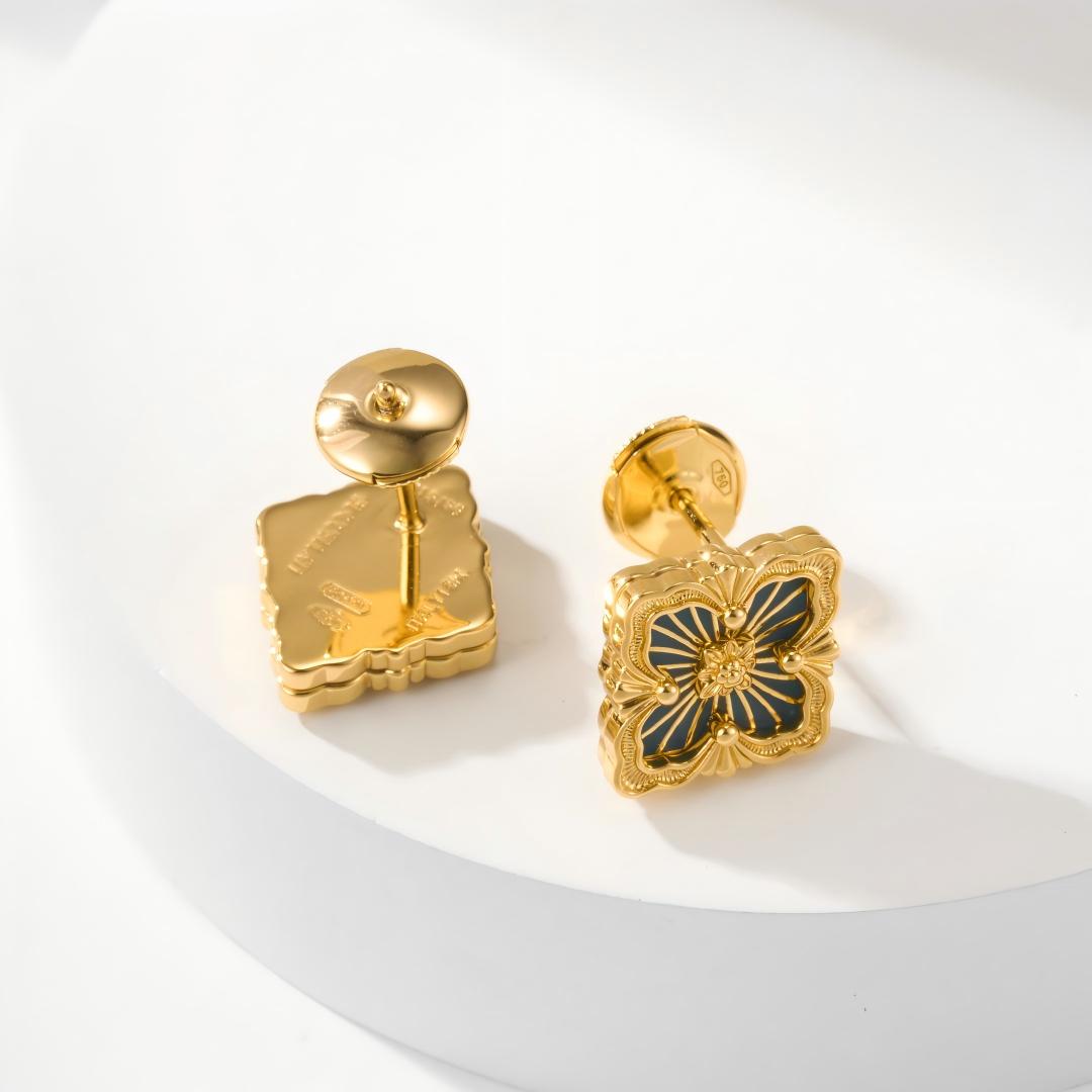 [Lora JEWELRY]OPERA TULLE GOLD BUTTON EARRINGS ENAMELED ELEMENT