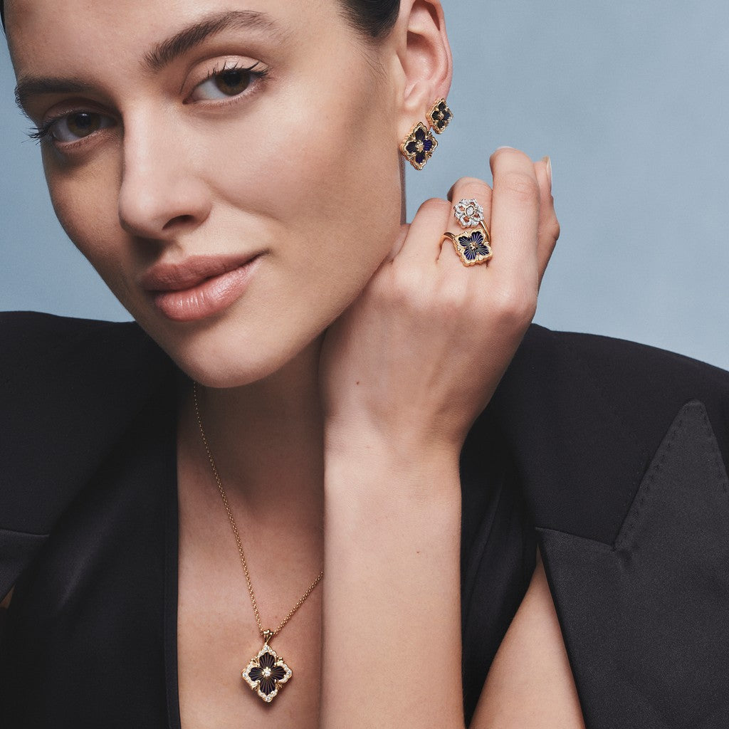 [Lora JEWELRY]OPERA TULLE GOLD BUTTON EARRINGS ENAMELED ELEMENT