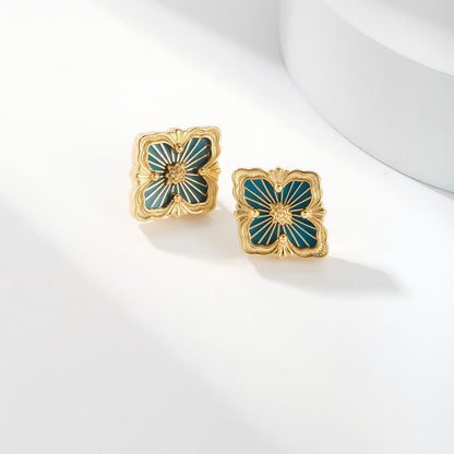 [Lora JEWELRY]OPERA TULLE GOLD BUTTON EARRINGS ENAMELED ELEMENT