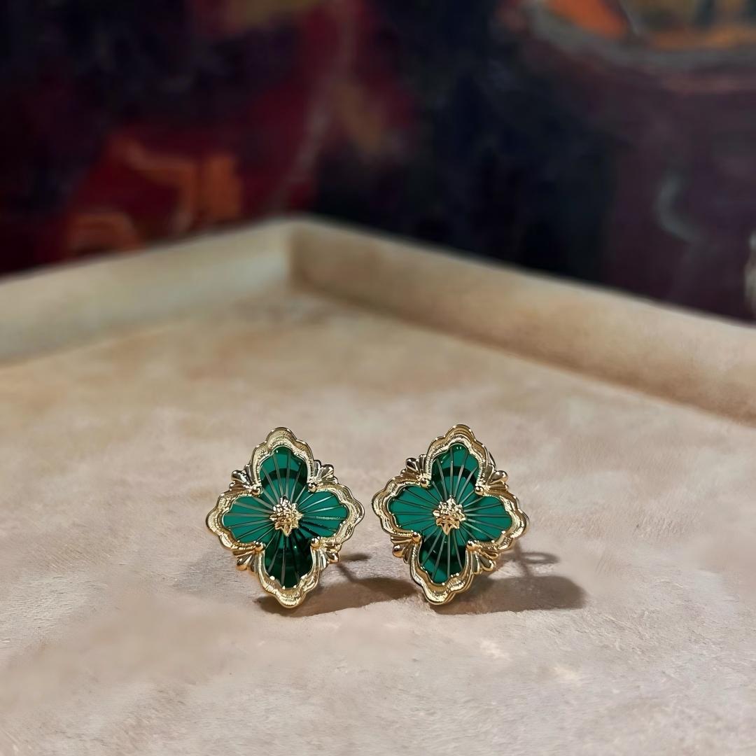 [Lora JEWELRY]OPERA TULLE GOLD BUTTON EARRINGS ENAMELED ELEMENT