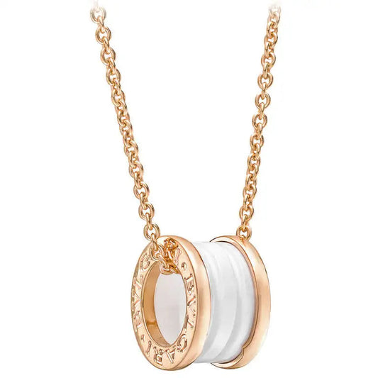 [LORA]ZERO 1 WHITE CERAMIC PINK GOLD DIAMOND NECKLACE